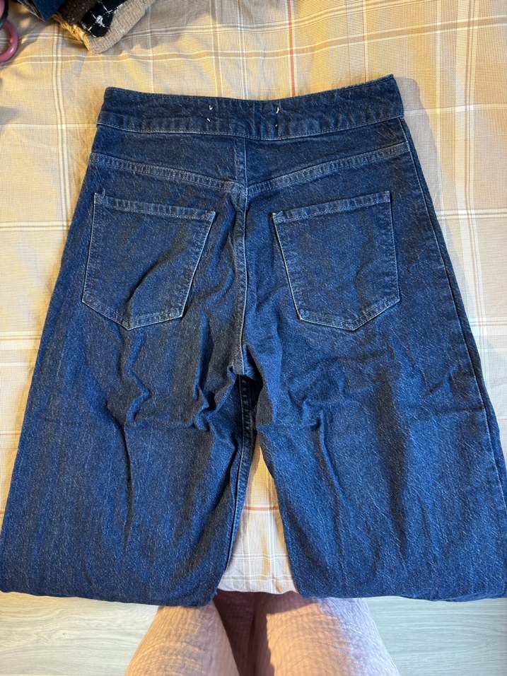 Düğmeli Mavi Midi Denim Kadın Pantolon - Görsel 3