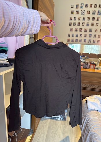 Kahverengi Kadın Keten Gömlek, Uzun Kollu, Düğmeli - Görsel 3