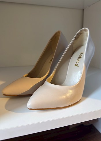 Bej Saten Stiletto Topuklu Kadın Ayakkabı - Görsel 6