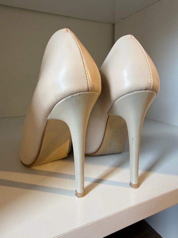 Bej Saten Stiletto Topuklu Kadın Ayakkabı - Görsel 2