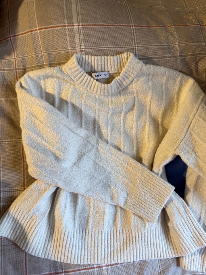 Beyaz Örgü Kadın Triko Kazak - Görsel 3