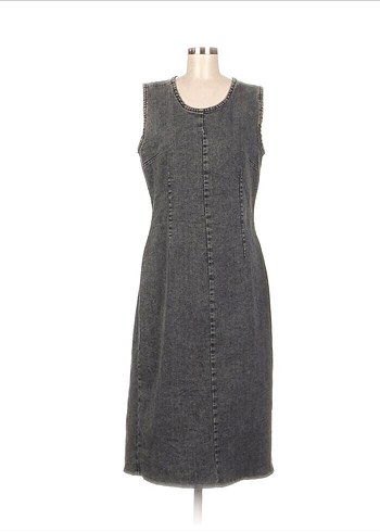 Gri Kolsuz Midi Denim Elbise