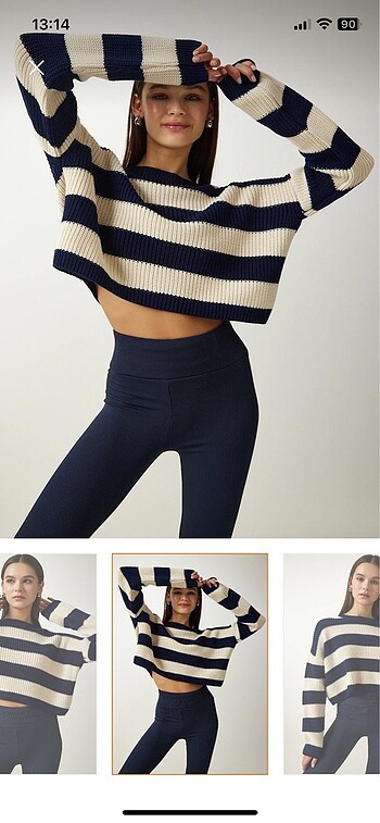 Trendyol & Milla Çizgili crop triko kazak