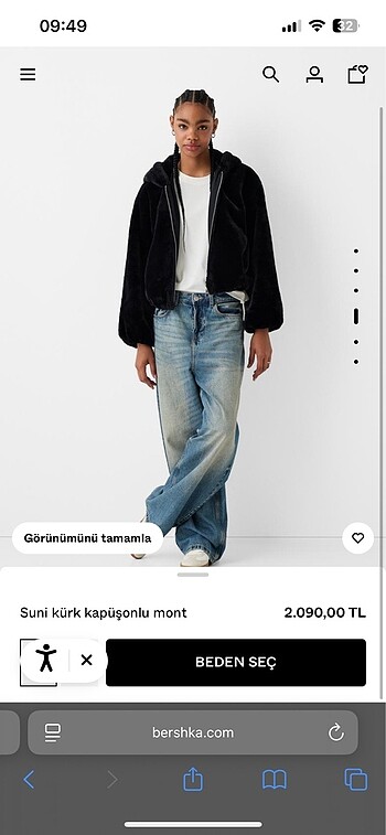 m Beden siyah Renk Bershka suni kürk mont