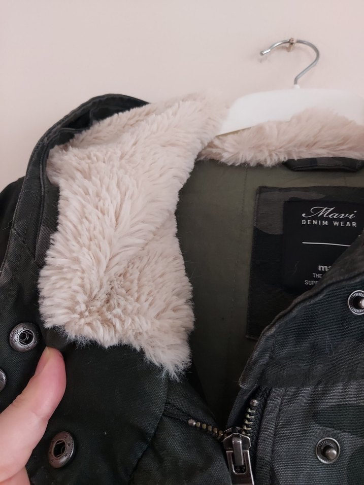 Kadın Gri Kamuflaj Kemerli Ceket - Görsel 5