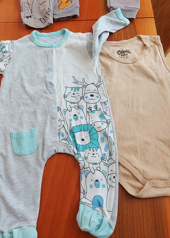 Pamuklu Baskılı Gri Bebek Tulumları - Görsel 6