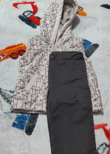 Gri Desenli Kapüşonlu Erkek Bebek Takım - Görsel 2