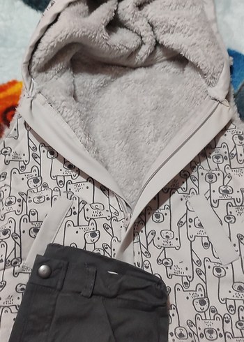 Gri Desenli Kapüşonlu Erkek Bebek Takım - Görsel 3