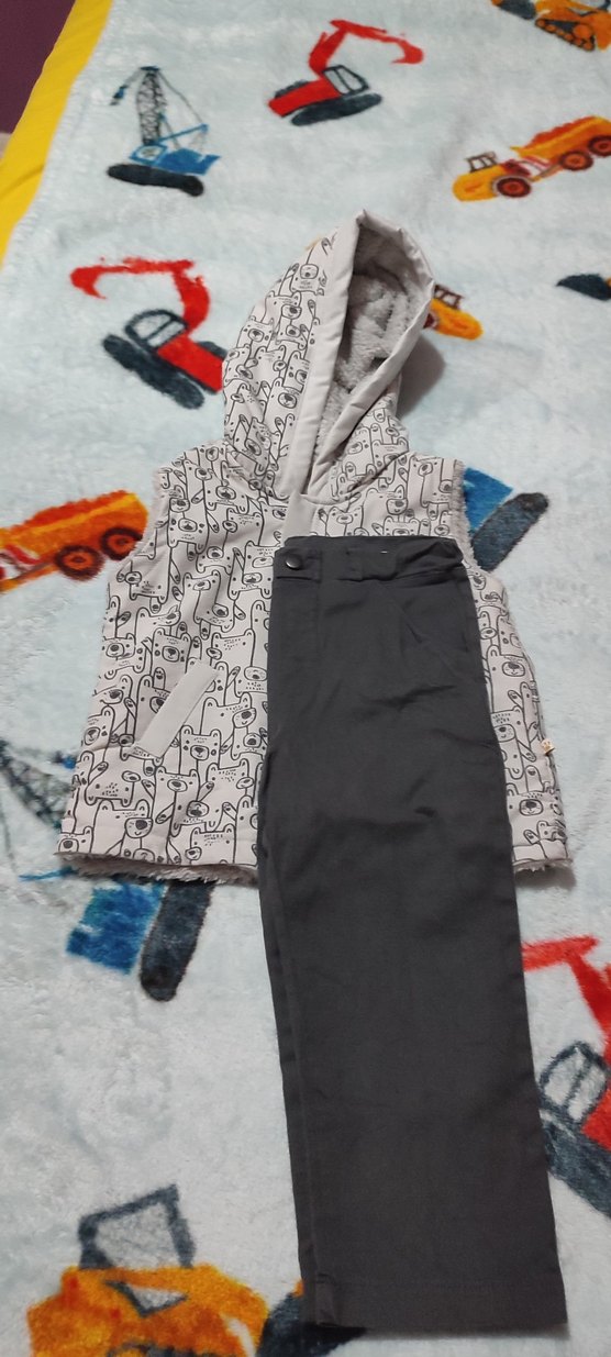 Gri Desenli Kapüşonlu Erkek Bebek Takım - Görsel 2