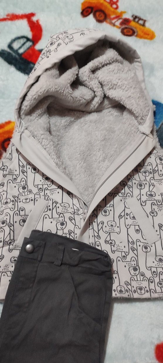 Gri Desenli Kapüşonlu Erkek Bebek Takım - Görsel 3