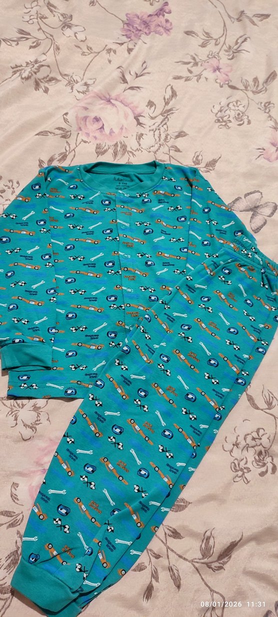 Turkuaz Renkli Baskılı Erkek Pijama Takımı - Görsel 3