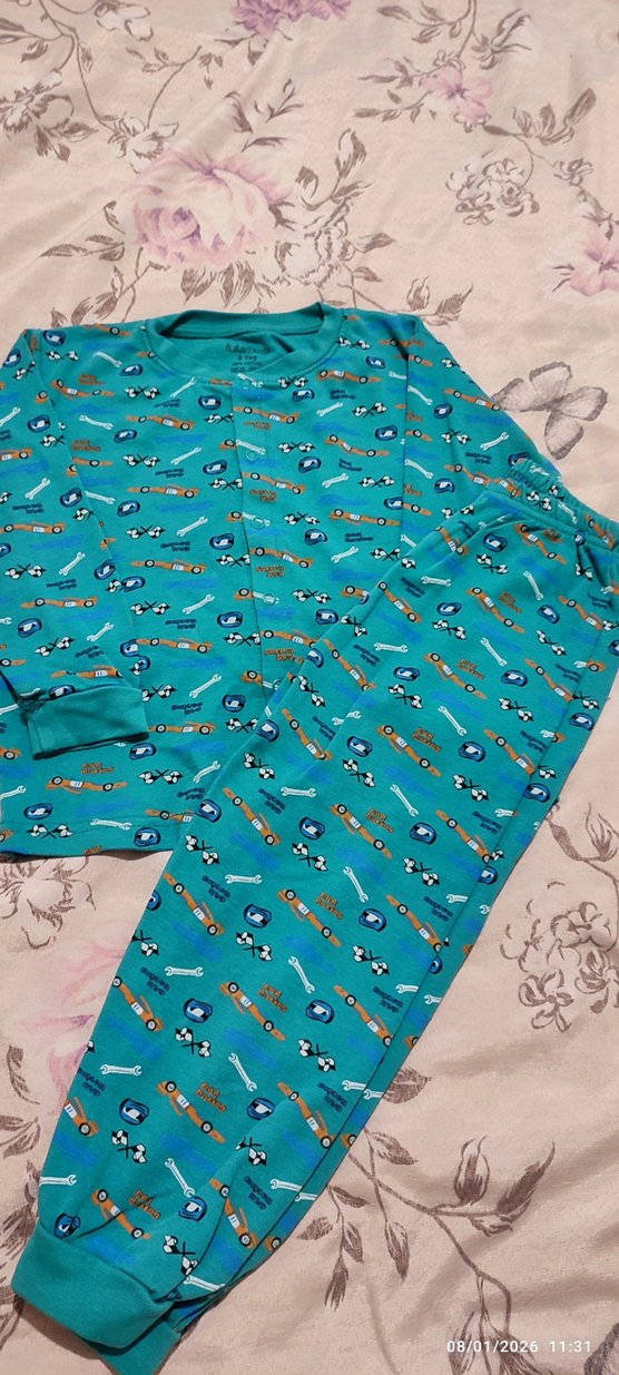 Turkuaz Renkli Baskılı Erkek Pijama Takımı - Görsel 2