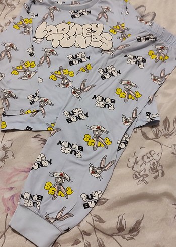 Bugs Bunny Desenli Gri Lohusa Pijama Takımı - Görsel 2