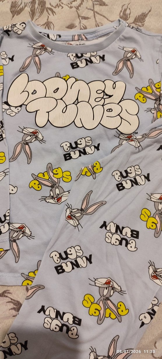 Bugs Bunny Desenli Gri Lohusa Pijama Takımı - Görsel 3