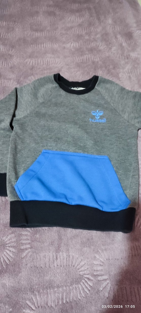 Gri Erkek Çocuk Sweatshirt Mavi Cepli - Görsel 2