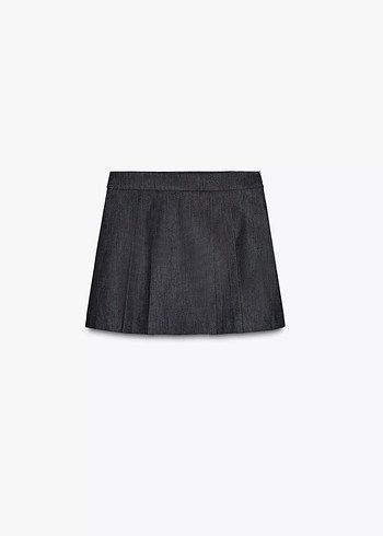 Siyah Pilili Mini Denim Etek