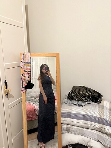 xs Beden Lacivert tek omuz abiye