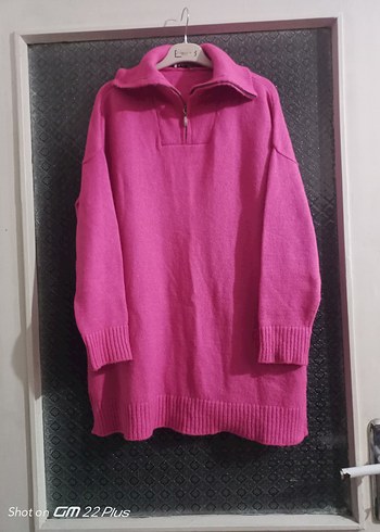 Pembe Yüksek Yakalı Örgü Kadın Kazak