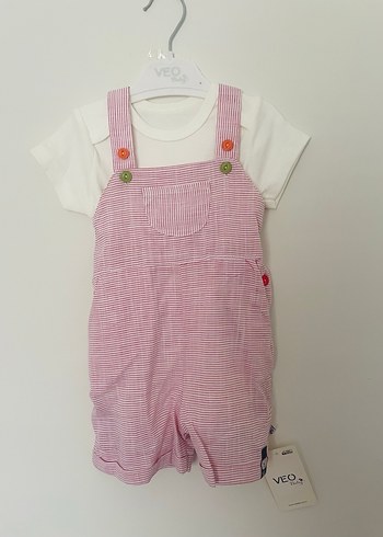 Veo baby Düğmeli Pembe Kız Bebek Kısa Tulum - Görsel 3