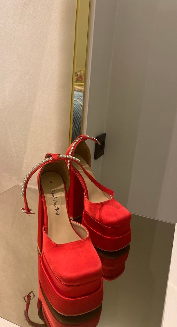Kırmızı Süet Platform Topuklu Kadın Ayakkabı - Görsel 2