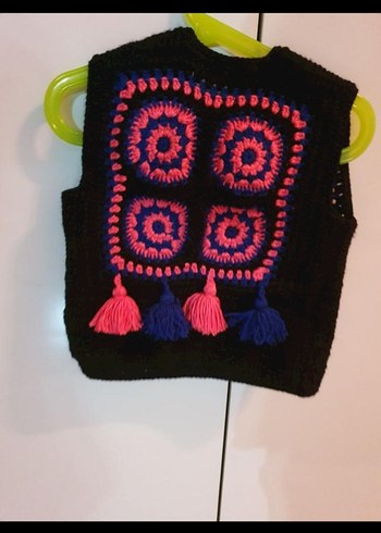 Nakışlı Renkli Bohem Kısa Örgü Yelek - Görsel 3