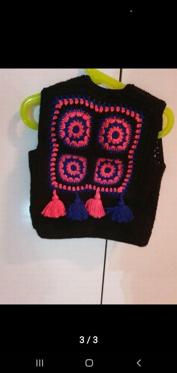 Nakışlı Renkli Bohem Kısa Örgü Yelek - Görsel 3