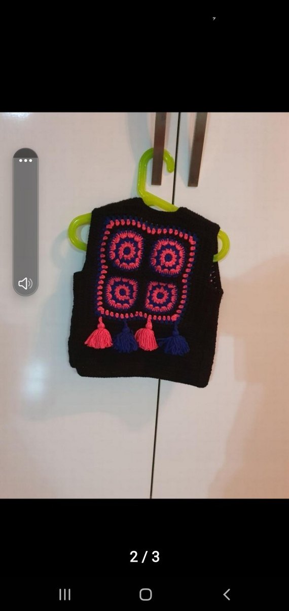 Nakışlı Renkli Bohem Kısa Örgü Yelek - Görsel 2