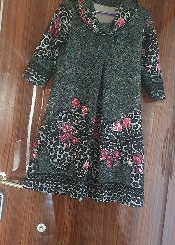 Bohem Gri Desenli Uzun Hamile Tunik
