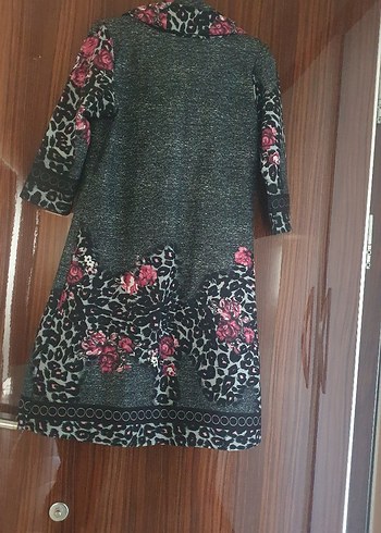 40 Beden gri Renk Bohem Gri Desenli Uzun Hamile Tunik