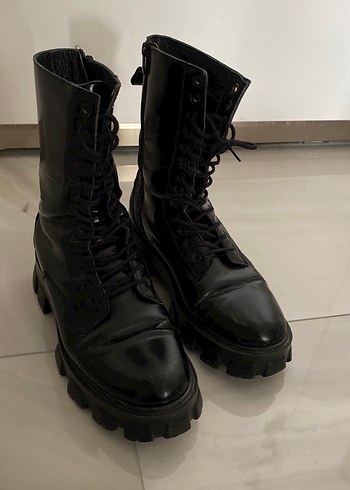 Greyder Siyah Deri Platformlu Gotik Kadın Bot