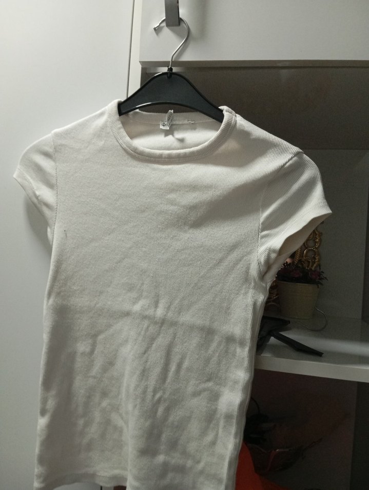 Beyaz Pamuklu Kısa Kollu Tişört - Görsel 2