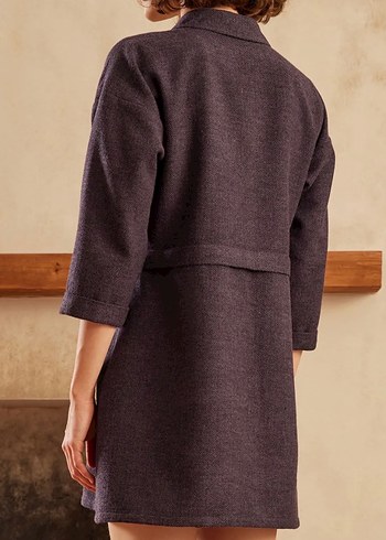 Düğmeli Mor Uzun Kollu Kadın Elbise - Görsel 3