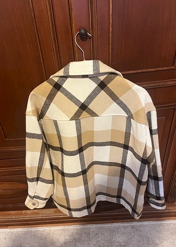 Düğmeli Bej Ekose Kadın Gömlek - Görsel 3