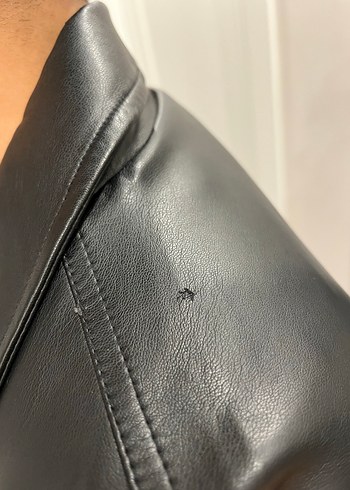 Düğmeli Siyah Deri Biker Ceket - Görsel 3