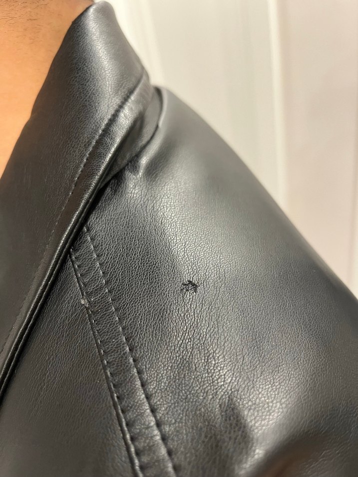 Düğmeli Siyah Deri Biker Ceket - Görsel 3