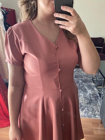 xl Beden pembe Renk Somon Rengi Midi Elbise