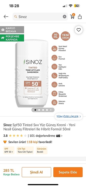 Sinoz güneş kremi