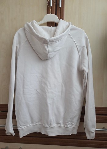 Beyaz Kapüşonlu Rahat Kesim Sweatshirt - Görsel 3