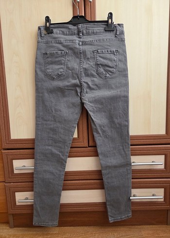 32 Beden gri Renk Gri Kadın Denim Pantolon