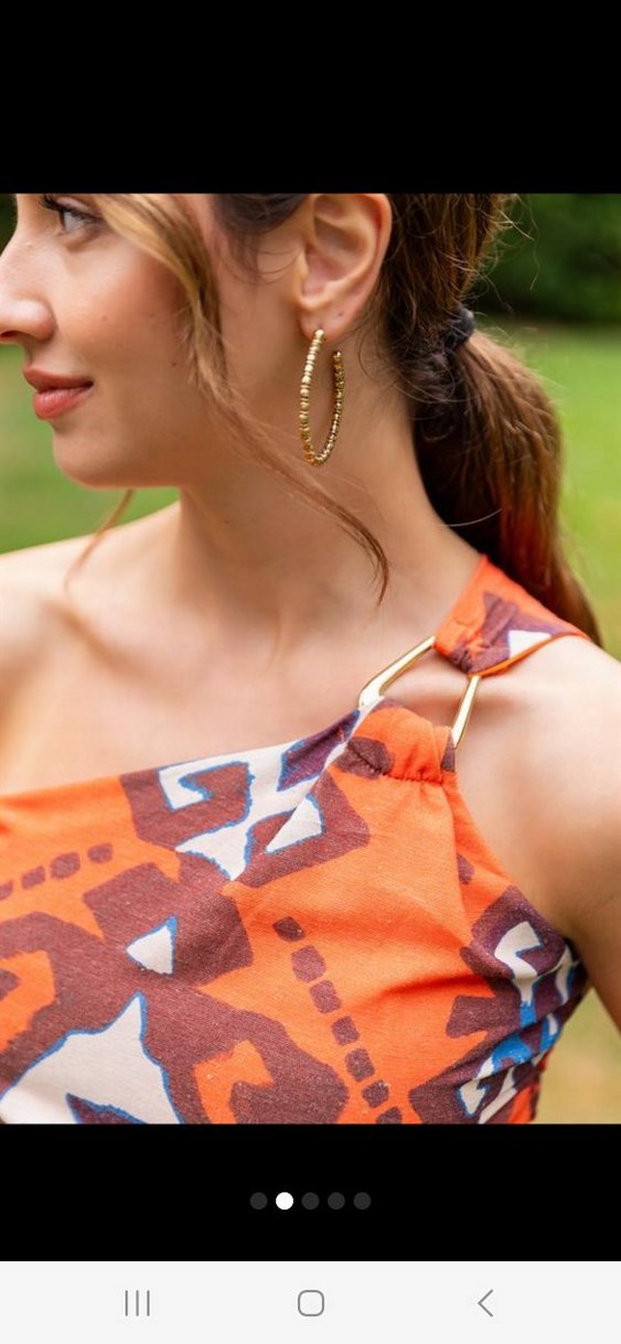 Bohem Tek Omuz Turuncu Uzun Elbise - Görsel 5