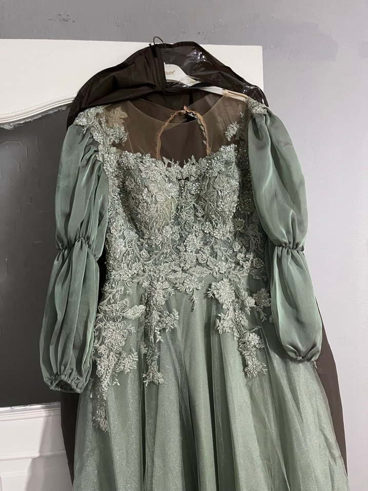 Nakışlı, Transparan, Uzun Bohem Straplez Elbise - Görsel 4