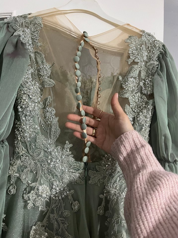 Nakışlı, Transparan, Uzun Bohem Straplez Elbise - Görsel 3