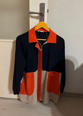 Diğer Retro Renk Bloklu Uzun Kollu Gomlek Ceket