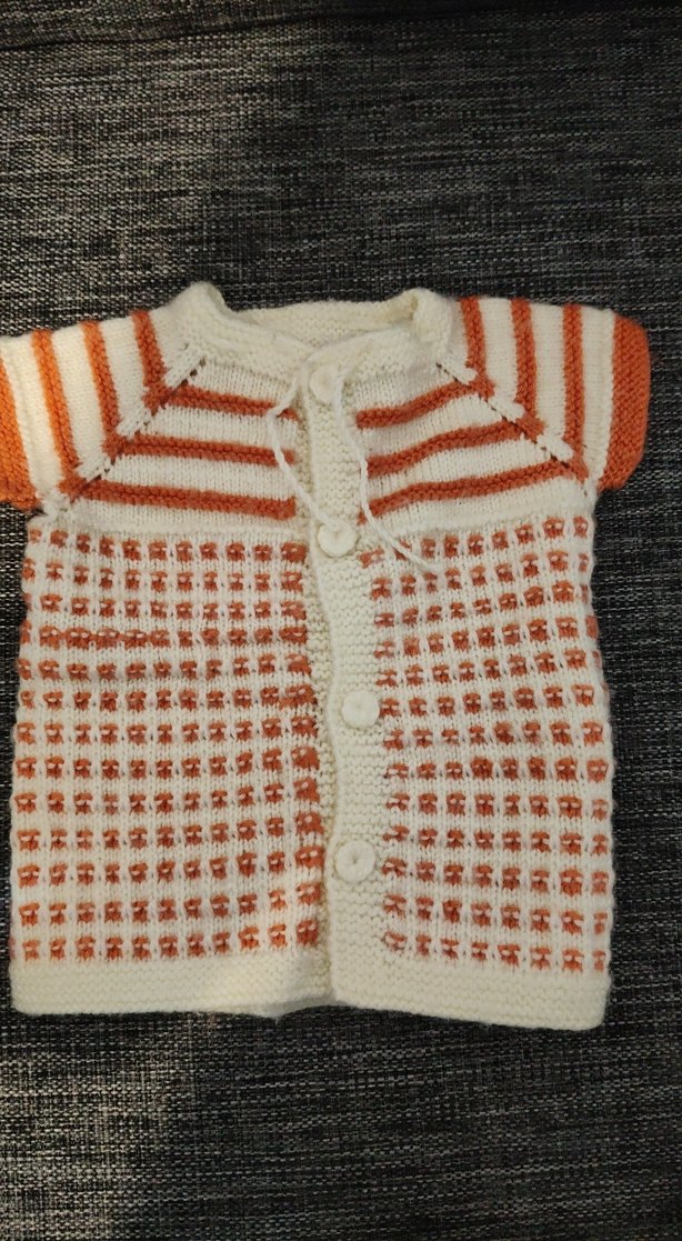 Beyaz Turuncu Kız Çocuk Kısa Kollu Örgü Hırka - Görsel 2