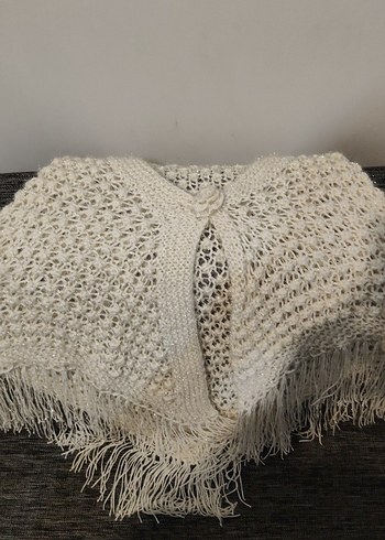 Beyaz Örgü Bohem Kadın Şalı - Görsel 2