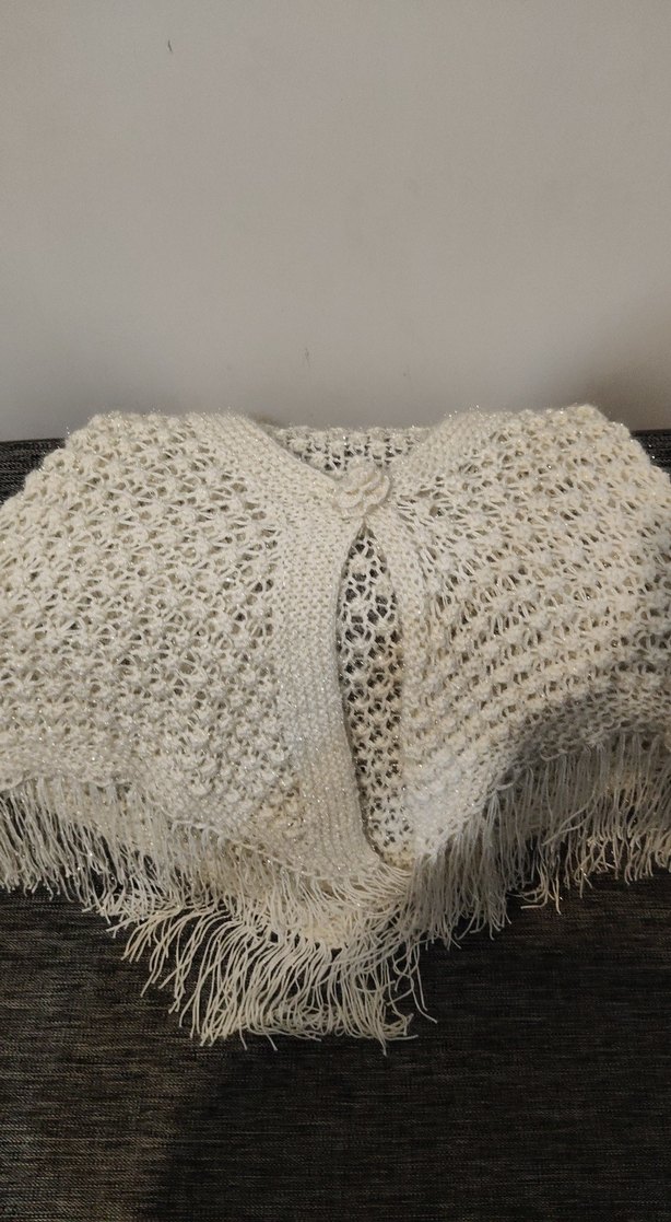 Beyaz Örgü Bohem Kadın Şalı - Görsel 2
