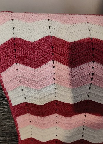 Pembe ve Gri Örgü Bebek Battaniyesi - Görsel 2