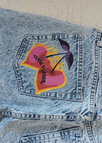 26 Beden Mavi Bağcıklı Grunge Punk Kadın Denim Pantolon