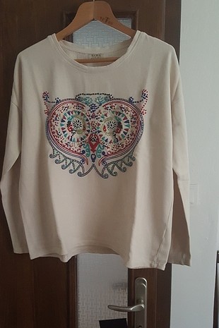 Uzun kollu boncuk işlemeli baykuş desenli