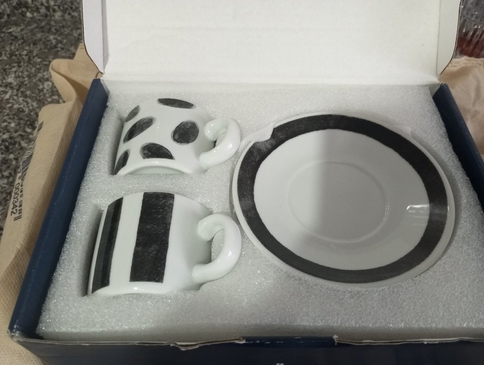 English Home 4'lü Siyah Beyaz Fincan Takımı 2 fincan 2 tabak - Görsel 3